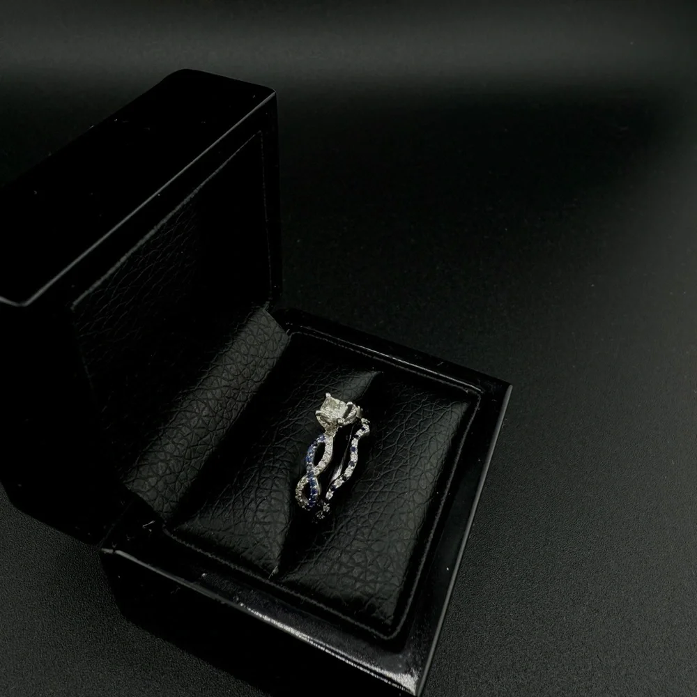 14k white gold & sapphire wedding ring set - Picture 5 of 8
